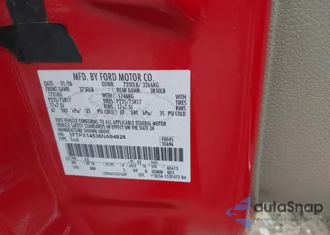 2006 Ford F-150 Fx4/Lariat/Xl/Xlt из США, поврежденный, VIN 1FTPX14536NA94828